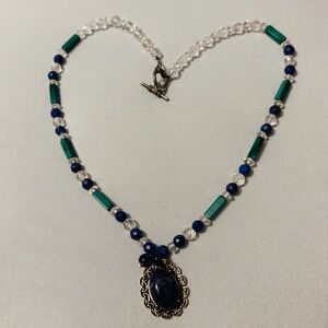 Hand Made Elegant Blue and Green Beaded Necklace